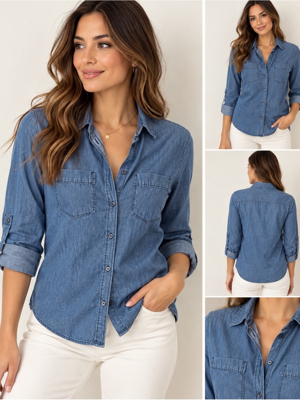 Express Denim Chambray Button Down Shirt Women’s XS Blue 100% Cotton
